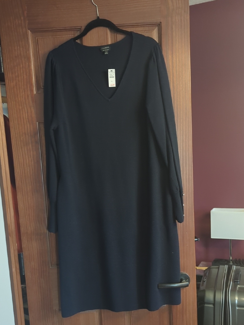 Talbots Navy V-Neck Long Sleeve Shift Dress